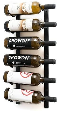 VintageView W Series Wine Rack 2 - Single Depth, Metal Wall Mounted Wine Rack - Modern, Easy Access Wine Storage - Space Saving Wine Rack with 6 Bottle Storage Capacity (Matte Black)