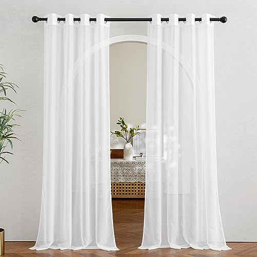 NICETOWN Sheer Window Curtain Panels - Ivory Eyelet Top Solid Voile for Kitchen/Hotel, 2 Pieces, 54 Wide x 84-inch Length