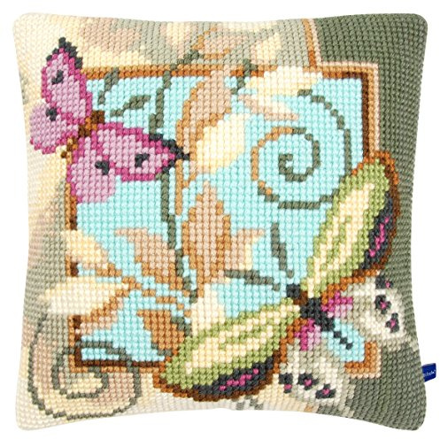 Vervaco Cross Stitch Kit: Cushion: Deco Butterflies, COTTON NA, 40 x 40cm