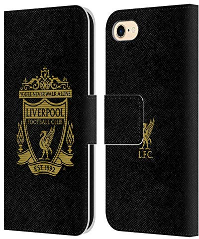Head Case Designs Officially Licensed Liverpool Football Club Black 2 Crest 2 Leather Book Wallet Case Cover Compatible With Apple iPhone 7/8 / SE 2020 & 2022