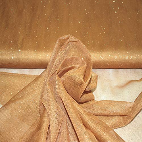 Stoff-Kollektion - Tüll Stoff mit Glitzerpigmenten Meterware aus Polyester - Tüllstoff Glänzend & Doppelseitig 150cm – Ideal zum Nähen von Kostümen, für Tütü, als Dekostoff etc. - Nussbraun