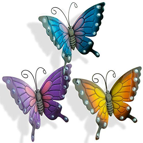 Green Jem Butterfly Metal Wall Art - Set of 3 Coloured Suitable for Garden and Outdoors