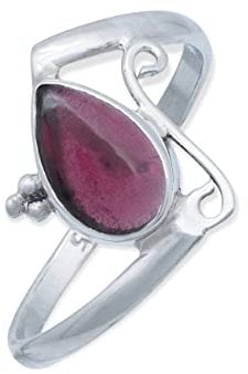mantraroma Ring Damen Silber 925 Granat Edelstein rot schlicht groß modern