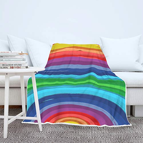 AXGM Jungen Mädchen Decke Kuscheldecke Wohndecke Tagesdecke Regenbogen Bunte Kreise 3D Druck Wolldecke Flauschige Sofa Kapuzendecke White 130x150cm