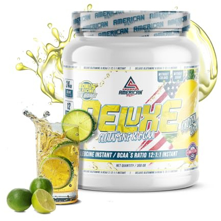AS American Suplement BCAA's con Glutamina Deluxe, Limón, 300 g | Con Aminoácidos Ramificados, Ayuda a Aumentar Masa Muscular, Enriquecido con L-Glutamina, Sin Azúcar