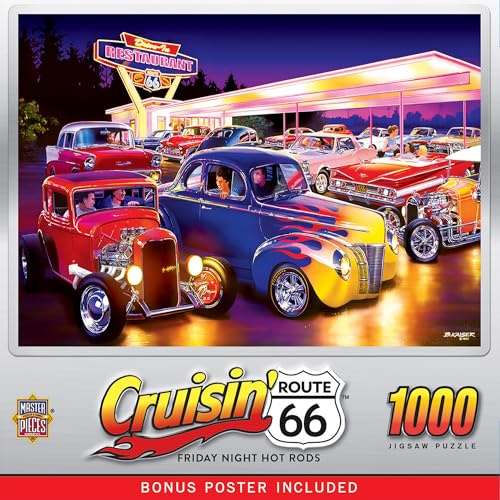 Masterpieces 1000-teiliges Puzzle für Erwachsene, Familie oder Kinder – Friday Night Hot Rod's – 48,9 x 67,9 cm