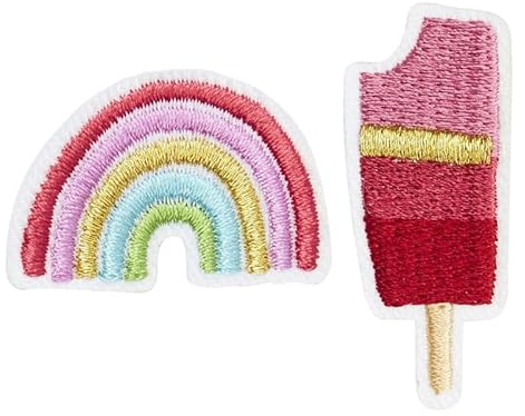 Draeger - Lot de 2 Broches Brodées Arc-en-Ciel - 1 Broche Arc-en-Ciel + 1 Broche Glace - Style Décontracté et Original pour Tous Vêtements & Textiles - Épingle Acier, sans Nickel