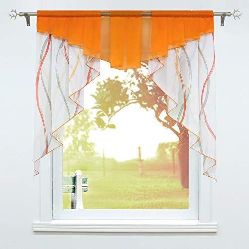 SCHOAL Scheibengardinen Küche Transparente Bistrogardinen Voile Kurzgardinen Kleinfenster Gardinen mit Tunnelzug 1 Stück BxH 80x80cm Orange