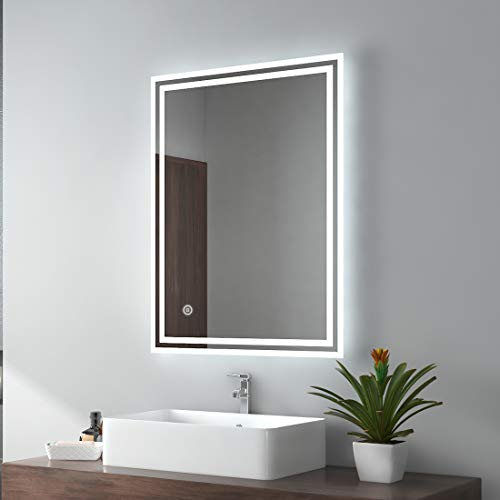 EMKE Badezimmerspiegel 80x60cm LED Badspiegel mit Beleuchtung Kaltweiß Lichtspiegel Wandspiegel mit Touchschalter IP44 energiesparend