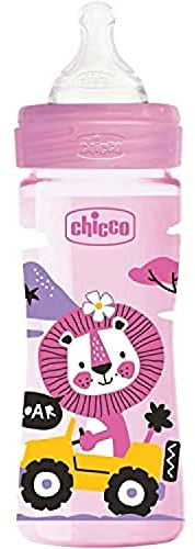 Chicco WELL-BEING Anti-Kolik Babyflasche mit Mittlerem Fluss, Baby Flasche für Säuglinge 2+ Monate mit Physiologischem Sauger aus Weichem Silikon mit Soft Sense-Finish, 250 ml Kunststoffflasche, Pink