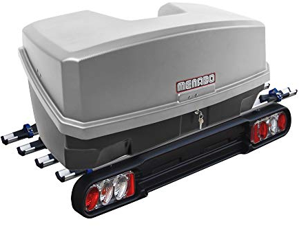 Menabo Kupplungsträger Heckträger Race 4 für 4 Räder + Transportbox Nekkar 300 Liter Silber