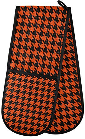 ZZXXB Orange and Black Houndstooth Double Oven Mitt Heat Resistant Non-Slip Kitchen Gloves Extra Long 7 x 35 for Cooking Baking Barbecue Grilling