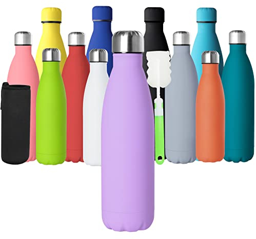 GeeRic Stainless Steel Water Bottle 500ml, Double-walled Vacuum Insulated Metal Water Bottle 12 Hours Hot & 24 Hours Cold Drinks Cycling Bottles for Outdoor Sports Hiking Running 500ml Purple