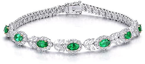 Beydodo Damen Armband 18K Weißgold 750, Blume mit Oval Smaragd 1.37ct Armband Diamant Echt Weißgold Bettelarmband