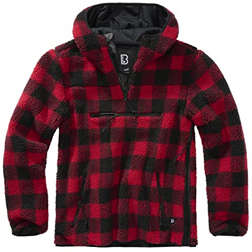 Brandit Teddyfleece Worker Pullover, Uomo, Red/Black, L