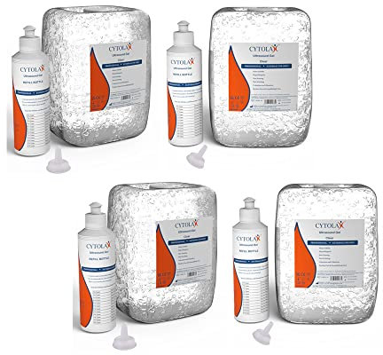 4X Cytolax 5L Ultrasound Gel with 250ml Refill Bottle | 5 Litre Clear Transmission Gel | Non Staining, UKCA CE Certified | 4X 5 Litre