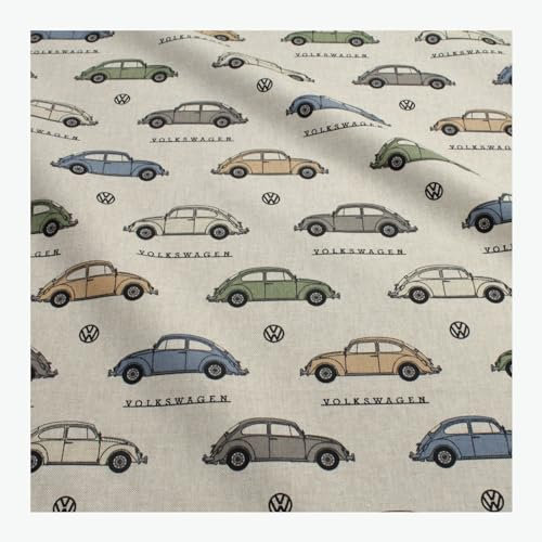 Stoff am Stück Stoff Baumwolle Polyester Rips natur Käfer Auto Leinenoptik Kultauto lizenziert