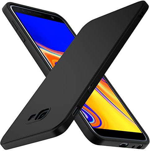 ivoler Silikon Hülle für Samsung Galaxy J4+ / Samsung Galaxy J4 Plus mit Kameraschutz, Ultra Dünne Weiche Stoßfest Schutzhülle Flexible TPU Matte Schwarz Handyhülle Kratzfest Case Cover