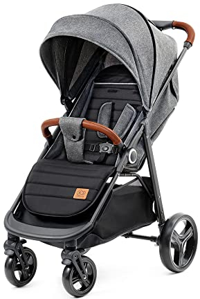 Kinderkraft GRANDE PLUS Stroller pushchair for toddlers from Birth to 22 kg, Extra-large hood, Lie-flat position, Folding with one hand, Shock absorption on all wheels, Gray