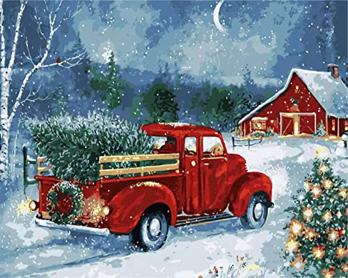 Peinture par numéro pour adultes Peinture de Noël par numéros pour adultes débutants Peinture à l'huile sur toile Arbre de Noël 40,6 x 50,8 cm