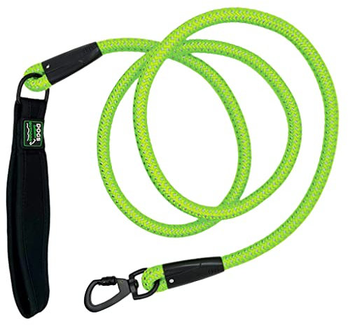 MIJOMA Hundeleine Kletterseil reflektierend – 1,80m x 13mm – Soft Grip Neopren Griff – langlebig & sicher – für Hunde bis 24kg – Gassigehen & Training – Neongelb