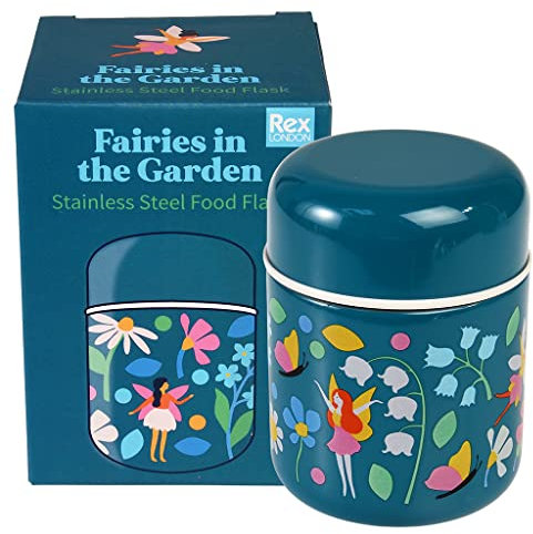 Rex London Fairies In The Garden Edelstahl-Flachmann, Whimsical Metallic, Kindergarten-Flasche, 8.7 cm x 8.7 cm x 11.4 cm, Tragbar, Langlebig, Nicht Mikrowellengeeignet, Nicht Spülmaschinenfest