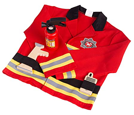 Bigjigs Toys Kids Fireman Costume, With Fire Extinguisher & Megaphone | Refillable Fire Extinguisher, Megaphone & Accessories Included, Fancy Dress Gift for Boys & Girls, Age 3-5