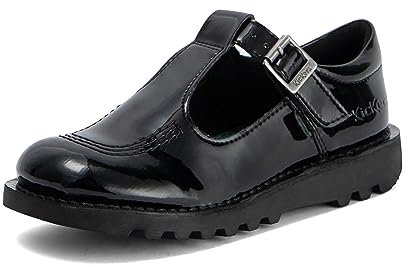 Kickers Girl's Kick T Bar Black School Shoes | Classic & Stylish | Extra Comfortable | Premium Quality, Black, 2 UK Child