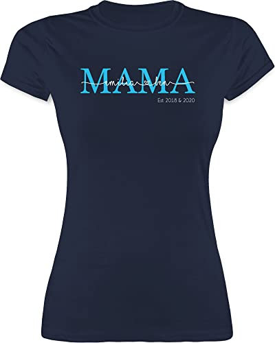 Shirt Damen - Mama Kindernamen Geschenk Geburtstag - L - Navy Blau - Geschenke für mütter Tshirt zum Muttertag Mutti Mami t-Shirt muttertagsgeschenk von Sohn muttertagsgeschenke mom est t schirts