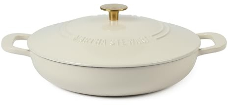 Martha Stewart Gatwick 3.5-Quart Enameled Cast Iron Dutch Oven Braiser – Linen with Gold Knob – Durable Heavy-Duty Braising Pot for Slow Cooking and Searing