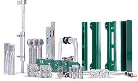 Alberts 652821 Accessory Set Flexo Plus | for Double Gates | Steel raw, hot-dip galvanised Green Plastic Coated RAL 6005