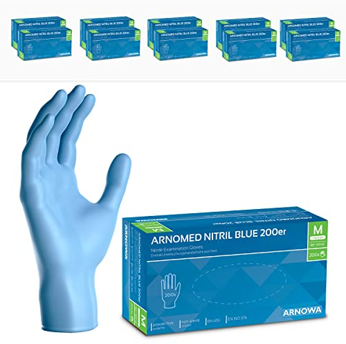 2000x ARNOMED Einweghandschuhe Blau, Einmalhandschuhe M, Nitrilhandschuhe (10x200 Stk), Handschuhe Einweg puderfrei, Gummihandschuhe Einweg, Handschuhe Nitril, Einmalhandschuhe in S, M, L & XL