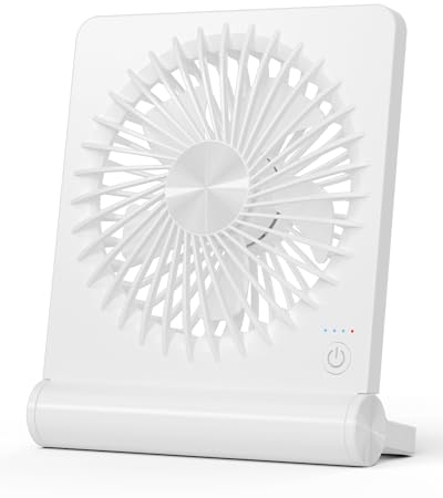 BIVBTP Desk Fan, USB Desk Fan With 2000mAh Rechargeable Battery,Powerful Super-Thin Small Table Fan, Electric Fans Cooling Quiet For Bedroom, Office, Outdoor, Traval-White