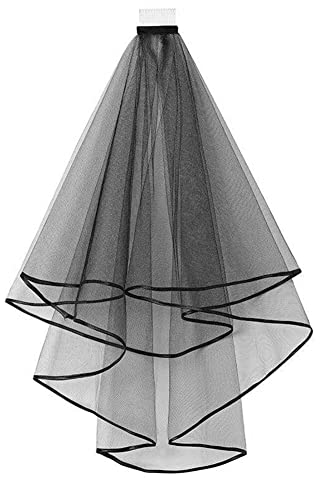 Brautschleier, Braut-Schleier Hochzeit Schleier, Tüll Brautkleid Schleier, Hochzeitsschleier, 1 Schicht Schleier Kurz Elegent Bridal Tüll mit Kamm, Braut Schleier bis zur Taille, Lange 80cm Schwarz