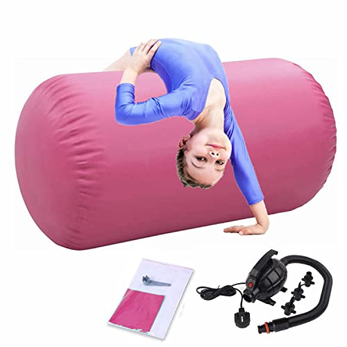 DOBESTS Air Roll, Aufblasbare Air Roller, Gym Air Barrel Luft Rollen, Gymnastikmatte Tumbling Matte Yoga Roll mit Pumpe für Training, rosa