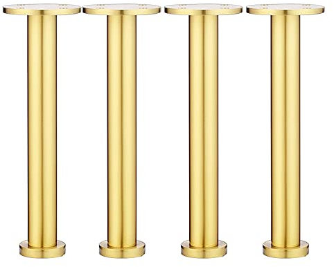 Lot de 4 Pieds de Meubles en Laiton Réglables Pieds de Table en Métal Pieds de Support de Canapé Pieds de Rechange DIY pour Meuble TV Salle de Bains Placard Canapé Chaise, avec Vis en Laiton, Or,16cm