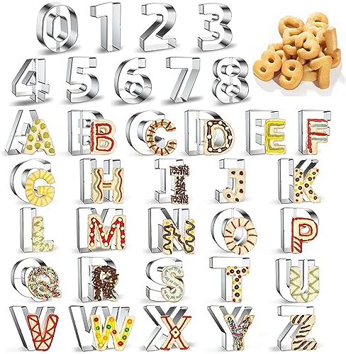 36 piezas de cortadores de letras de acero inoxidable, Cortador de galletas con letras y números, cortador de galletas, cortadores de galletas de acero inoxidable, para decoración de galletas