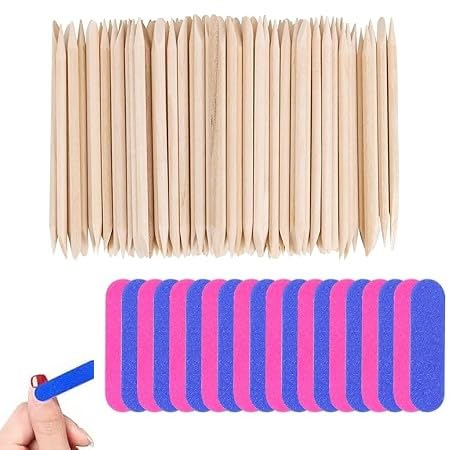 100 bastoncini in legno di rosa per manicure, 20 mini lime per unghie 180/240 grit, spingicuticole in legno per manicure, arte, pedicure, cura delle cuticole