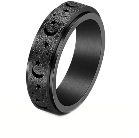 Gualiy Frauen Ring Titan, Schwarz Fidget Spinner Ring Damen 6MM Stern und Mond Drehbar Ring Größe 65 (20.7)