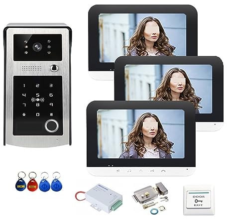 DELURA Drahtlose Türklingel WiFi IP Intercom Smart Video Türklingel Fingerabdruck & Passwort & RFID Entsperren Tür Zugang Video Tür Telefon System für das Heimschulbüro (Color : C Kits)