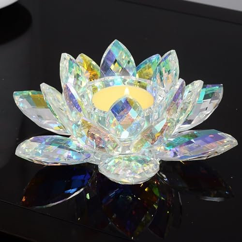 Bougeoir Lotus en Verre De Cristal Coloré, Bougeoir Bouddha, Lampe Bouddha, Décoration Bougeoir Lotus,Grand Bougeoir Lotus Coloré