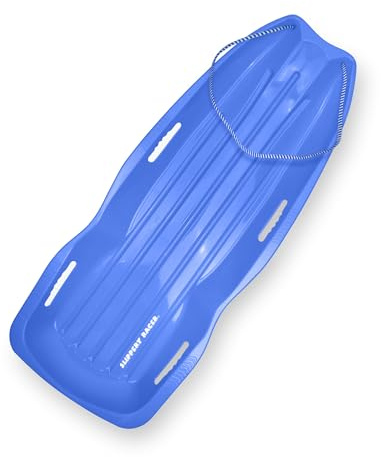 Slippery Racer Downhill Sprinter Flexible Kids Toddler Plastic Cold-Resistant Toboggan Snow Sled with Pull Rope and Handles, Blue