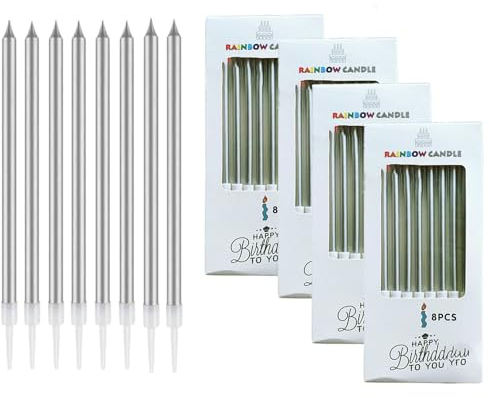 Bolosa 32 Stück Geburtstagskerzen Für Torte,versilberte Kerze kerzen torte Kinder & Erwachsene Für Dekorative Geburtstagstorte Babyparty Hochzeitsparty Abschlussfeier(Silber)