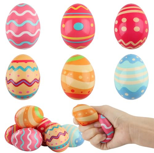 Ostereier Stressball, Darryy Bunte Superweiche Squeeze Ostereier, Stressball Ostern Ei, Stressball Eier Oster Mitgebsel Kinder, Langsam steigender Stressball, Osterkorbfüller, Partyartikel(6 Stück )