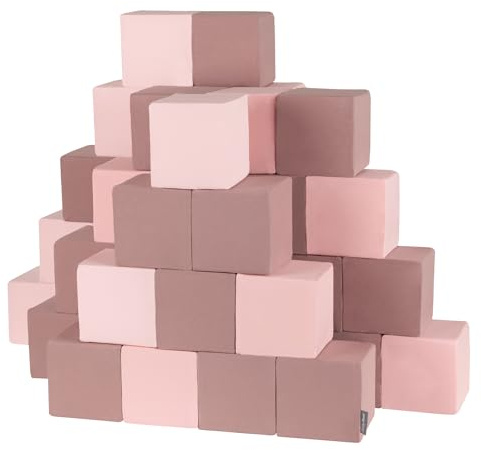 KiddyMoon Schaumstoff Würfel Für Baby Weiche Blöcke 48 Stücke Schaum Spielzeug Montessori-Spielzeug Mit Schaum Und Viel Spaß Für Kinder, Blöcke: Erikafarben-Pink