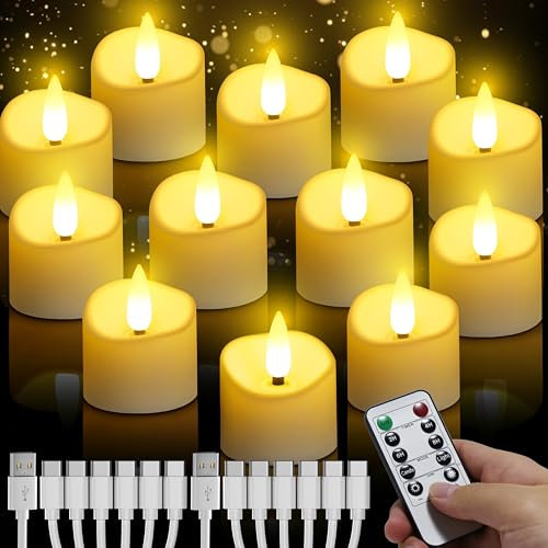 daphomeu Bougie LED Rechargeable Avec Télécommande Et Minuterie 12 Pièces, Bougies Alimentées Par Piles Pour La Maison, Le Mariage Et La Décoration De Vacances