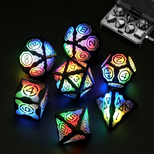 iYInJuan Würfel Wiederaufladbar mit Ladebox, DND Würfel Set Leuchtende LED Spielwürfel, Würfel Polyedrische Würfelset für Dungeons and Dragons Pathfinder MTG RPG, W20 W12 W10 W8 W6 W4