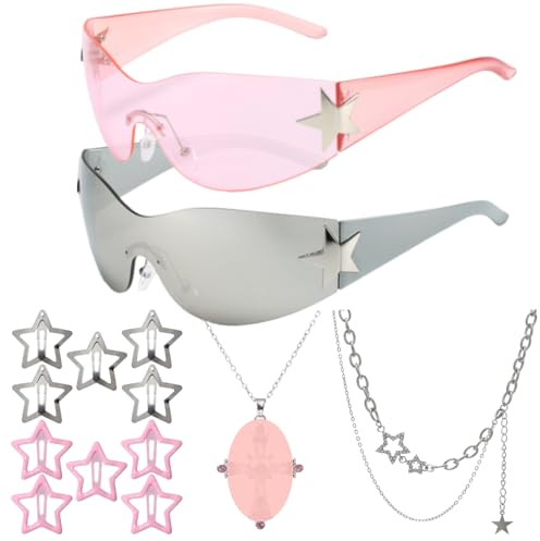 TYXHXTF 2 Stück Y2K Wrap Around Punk Stern Sonnenbrille für Damen und Herren