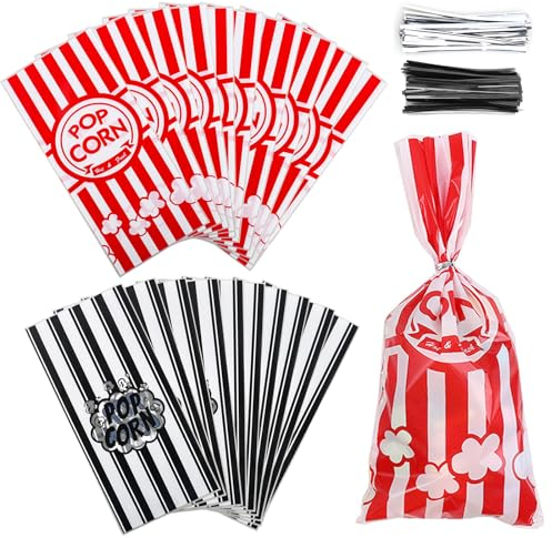 XTDMJ 100 bolsas de palomitas de maíz, bolsas pequeñas para palomitas de maíz, bolsas para palomitas de maíz, bolsas para noches de cine, aperitivos, retro, fiestas, cumpleaños, bodas