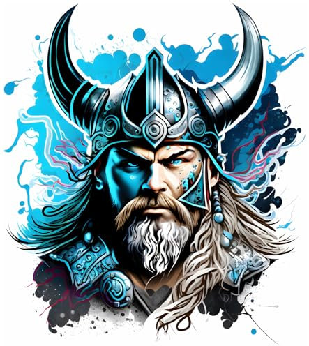 Samunshi® Wanddeko Wikinger Krieger Eric Wallart Wolf Wandtattoo Asgard für Wohnzimmer Küche Wandaufkleber Wandsticker Runen Odin Thor 62x70cm